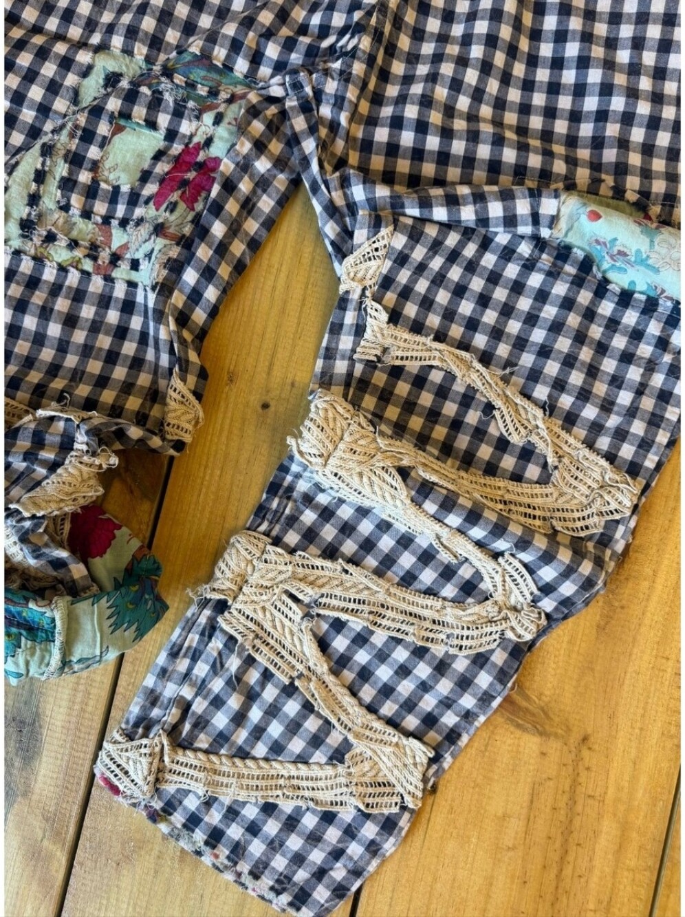 🔥BRAND NEW Traveling On Pants -Black Gingham,Jaded Gypsy, NEWPatchwork Trousers